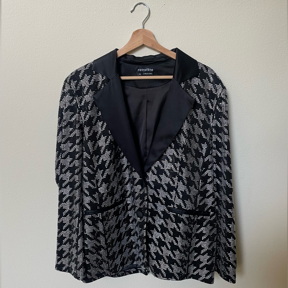 Retrofete Ivy Sequin Houndstooth Blazer